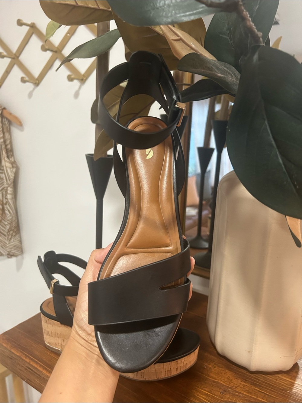 Franco Sarto Black Cork Platform Sandals